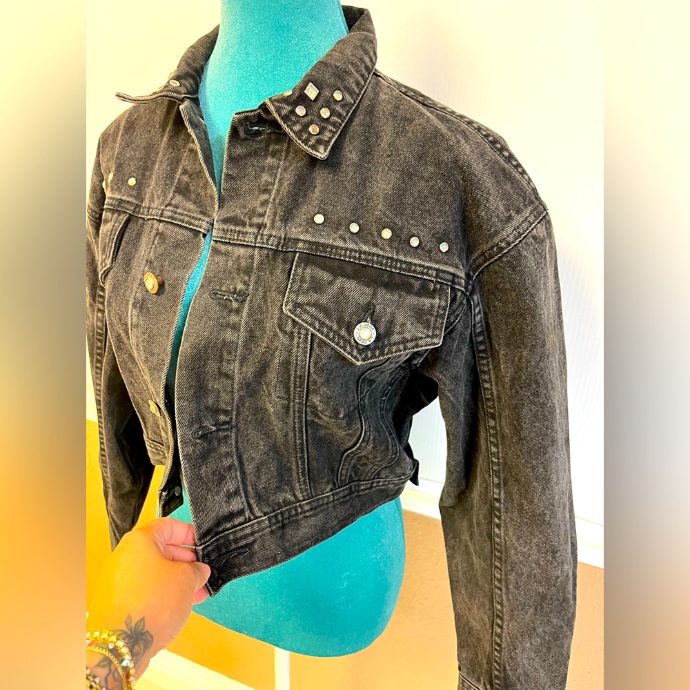 Vintage 80s LA Gear Studded Black Denim Jacket - 100% Cotton - Size M